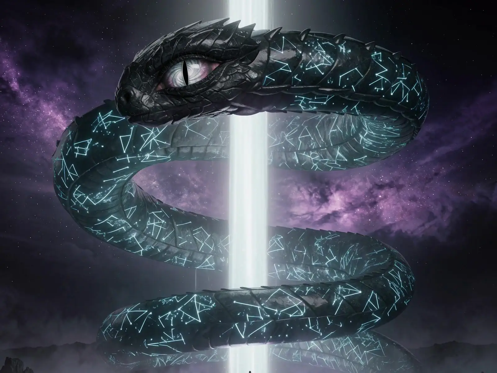 The serpent watching from its coil of light